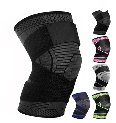 Ruilaibao Adjustable Knee Support Brace, Compression Knee Sleeves for Men & Women (Black, Large)