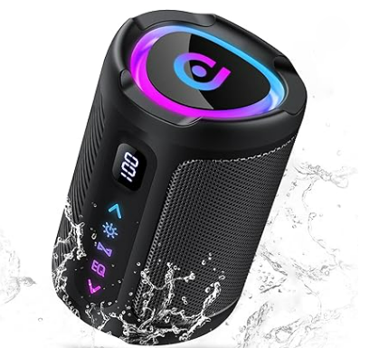 aowoka Bluetooth Speaker, 2026 Portable Wireless Speakers With LED Light, Bluetooth 5.4, 15H Playtime, Enhanced Bass, IPX7 Waterproof
